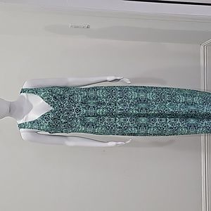 Chaps Navy Multi sleeveless Maxi Dress Green Blue abstract flower Size L